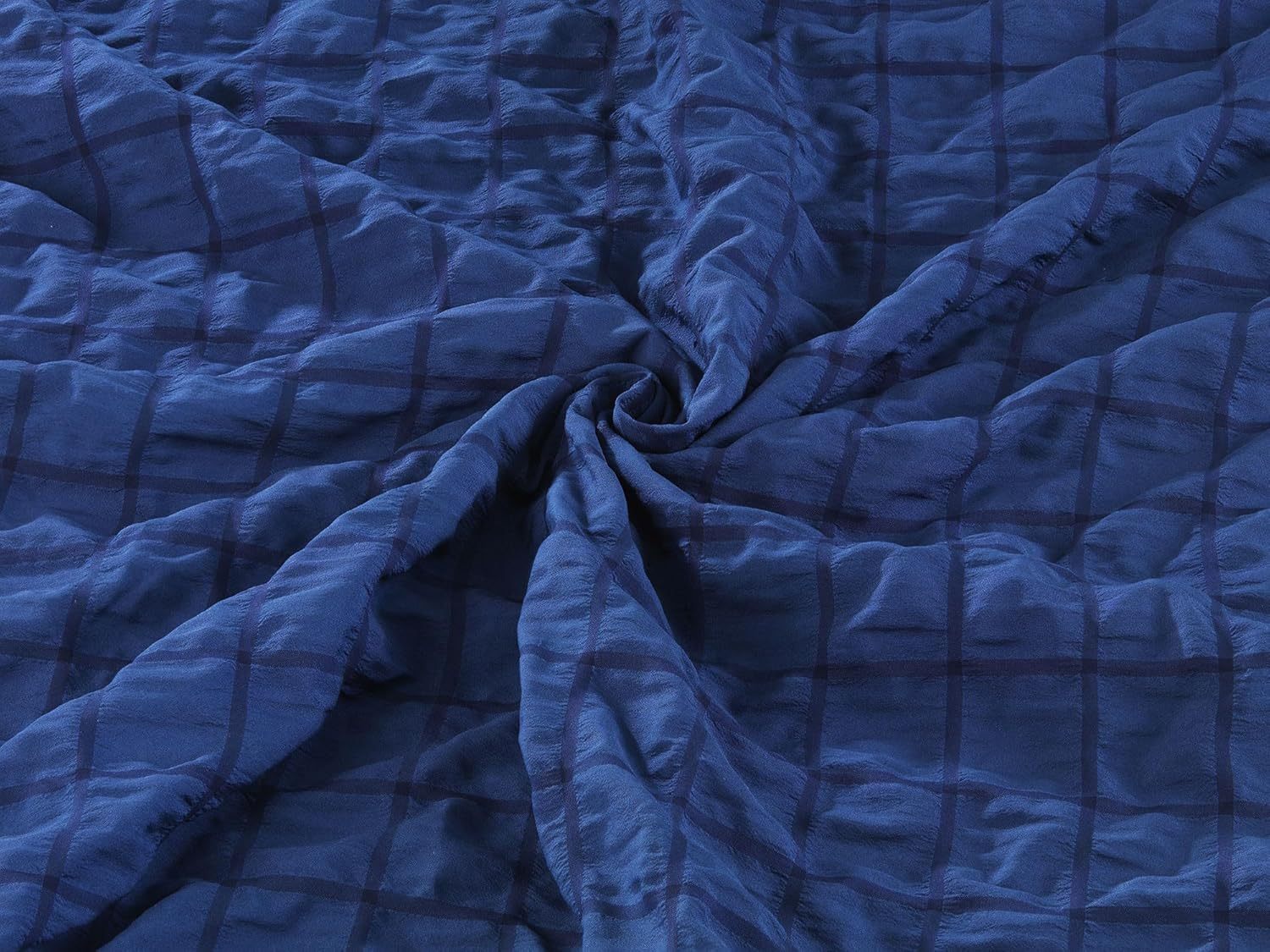 KH-Haushaltshandel 2-TLG. Seersucker Wende Bettwäsche, 135x200 +80x80cm, Uni/einfarbig, DKL.blau, kariert, bügelfrei (W370620)