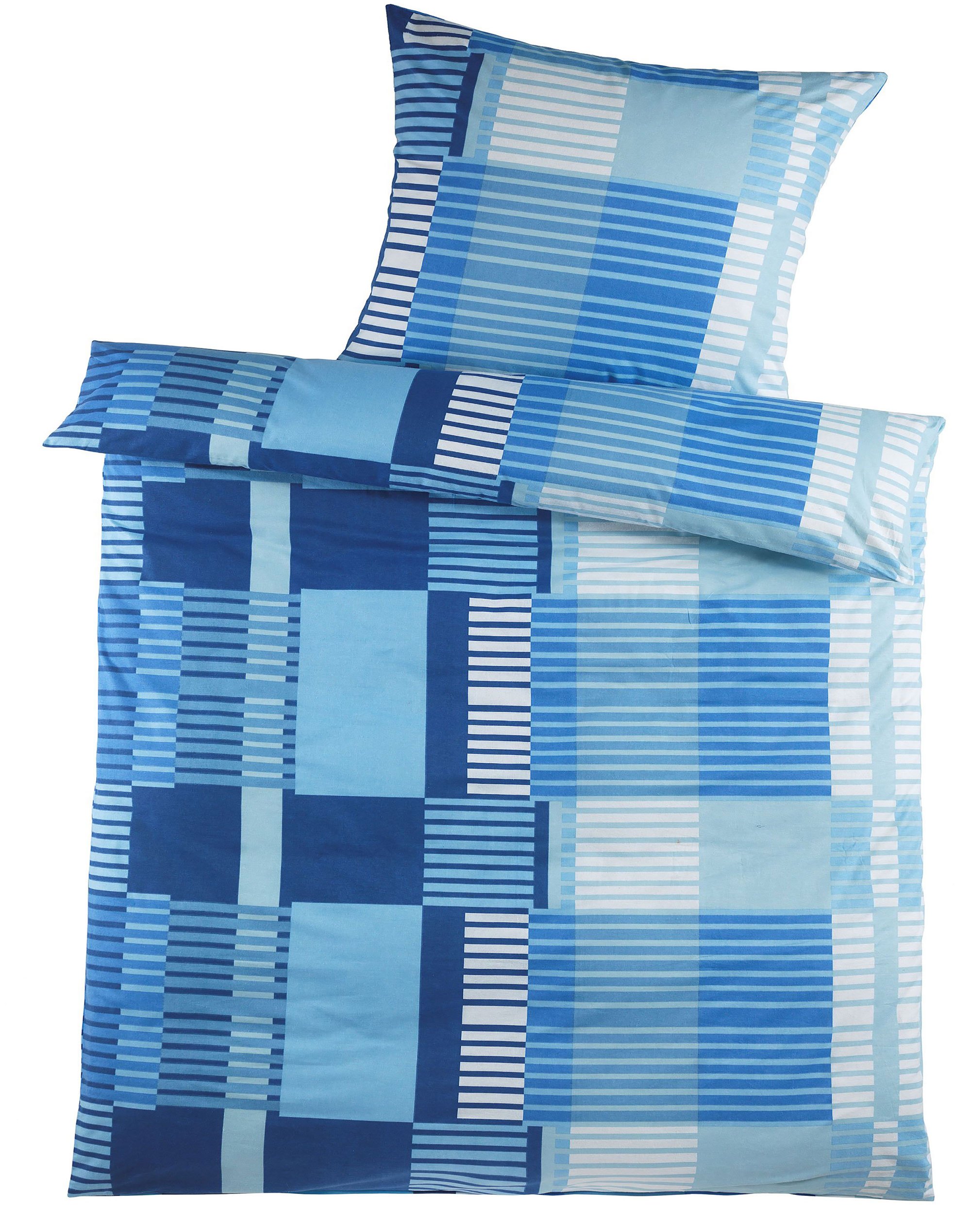 4-tlg. Biber Winter Bettwäsche 2x(135x200 + 80x80cm), blau, kariert, 100% Baumwolle