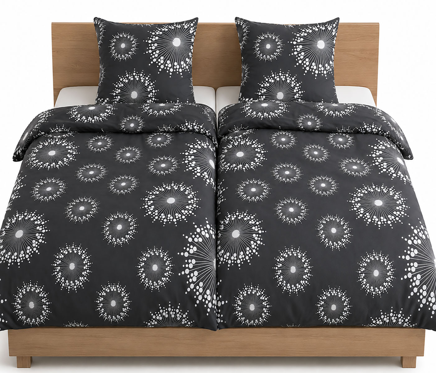 4-tlg. Bettwäsche 2x (135x200 +80x80cm), schwarz weiß, Kreise, Reißverschluss