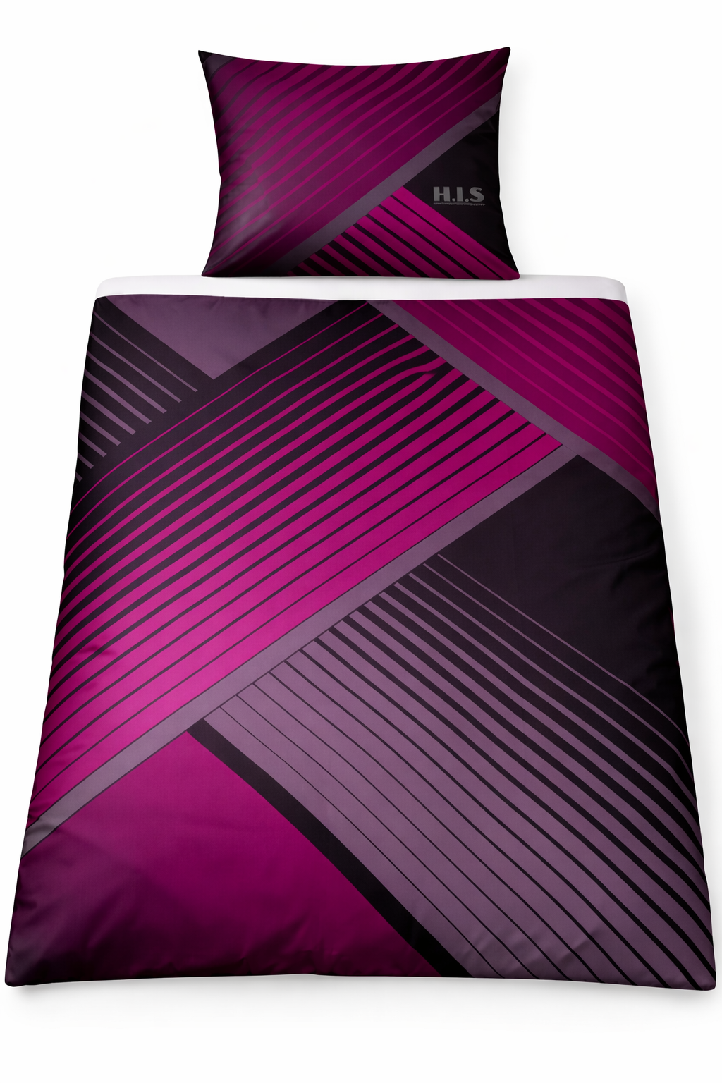 2-tlg. Biber Winter Bettwäsche, 155x220 +80x80 cm, Magenta Streifen, 100% Baumwolle, Übergröße