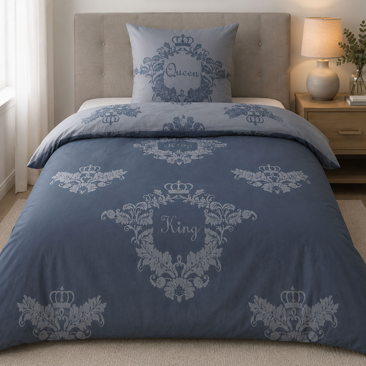 4-tlg. Wende Bettwäsche 2x(135x200 +80x80cm), King + Queen, 100% Baumwolle
