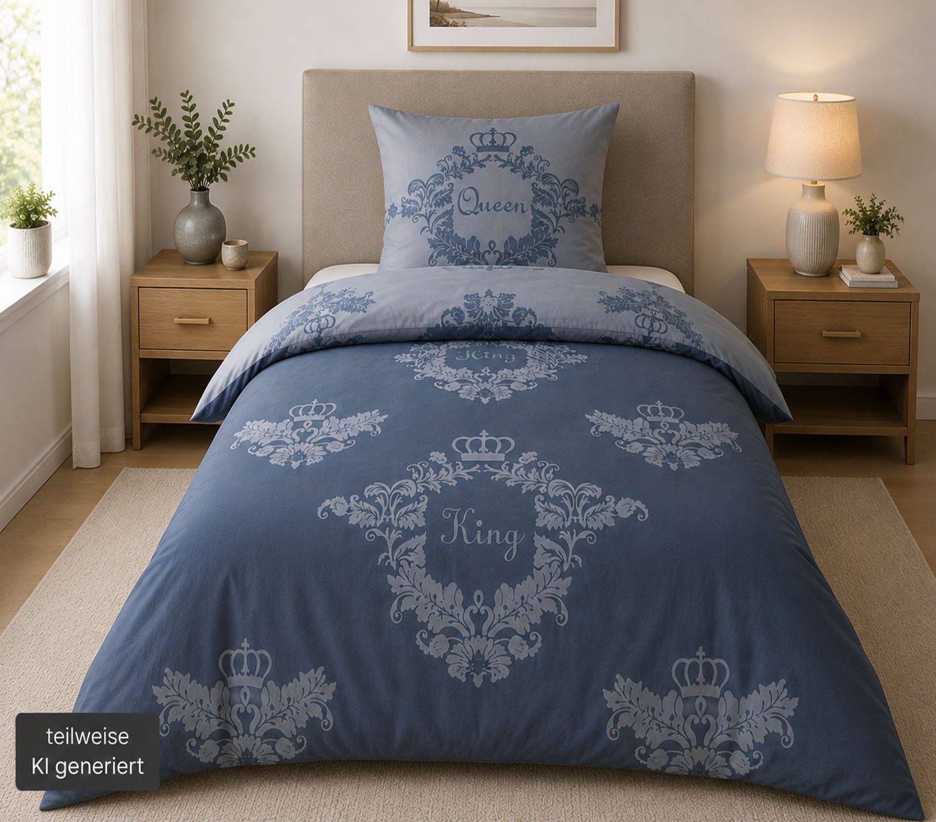 4-tlg. Wende Bettwäsche 2x(135x200 +80x80cm), King + Queen, 100% Baumwolle