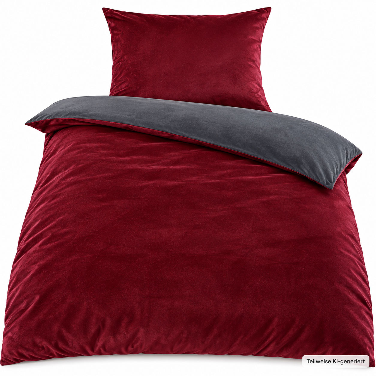 Winter Wende Bettwäsche CashmereLike, 135x200+80x80cm, grau bordeaux, Plüsch Teddy Flausch