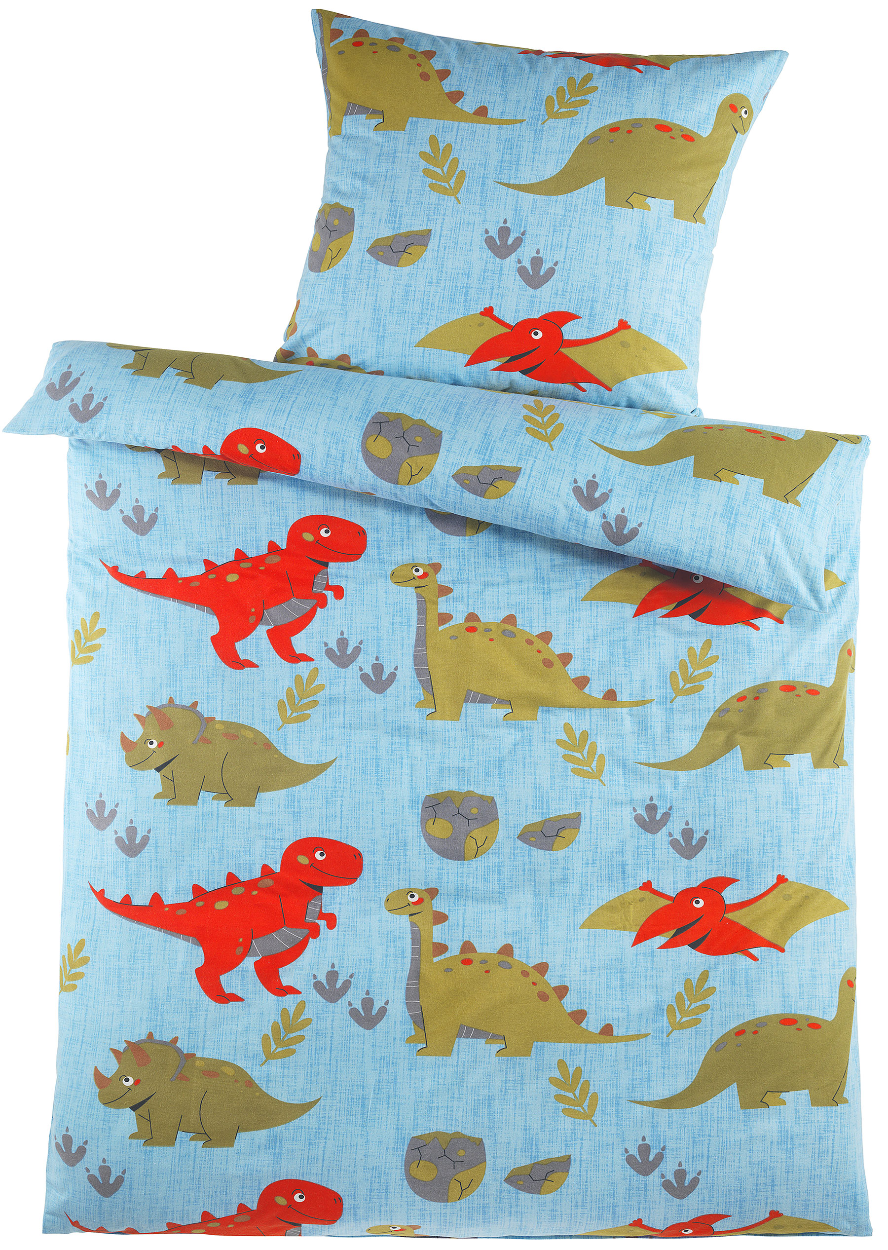Biber Motiv Winter Bettwäsche 135x200+ 80x80cm, Dinosaurier, blau, Baumwollmischgewebe