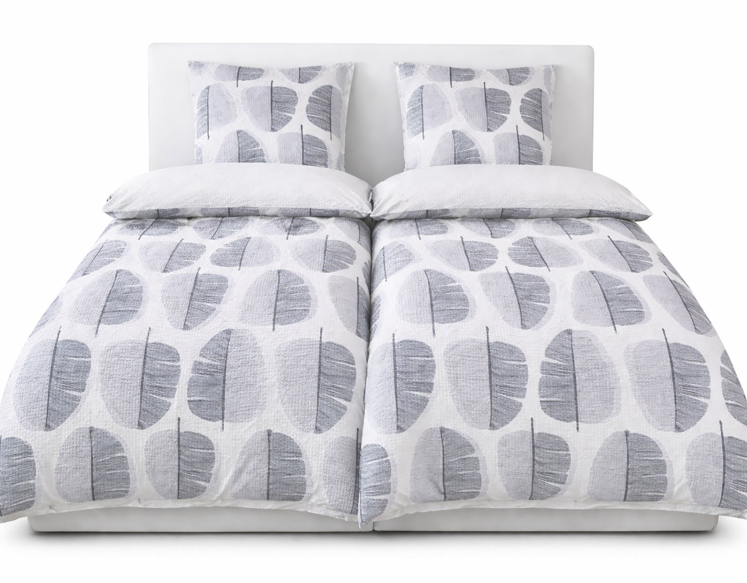 4-tlg. Seersucker Wende Bettwäsche 2x(135x200 + 80x80cm), Blätter, 100% Baumwolle, bügelfrei