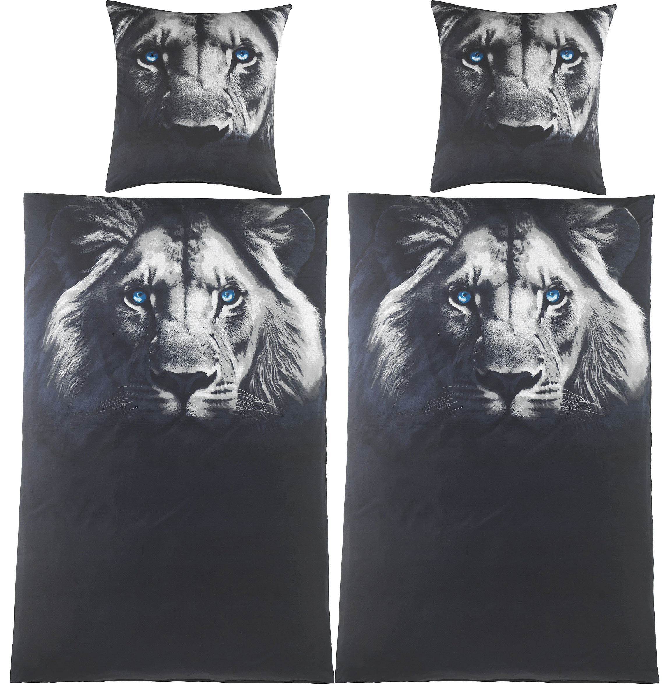 4-tlg. Motiv Bettwäsche, 2x(135x200 +80x80cm), Fotodruck, Löwe schwarz