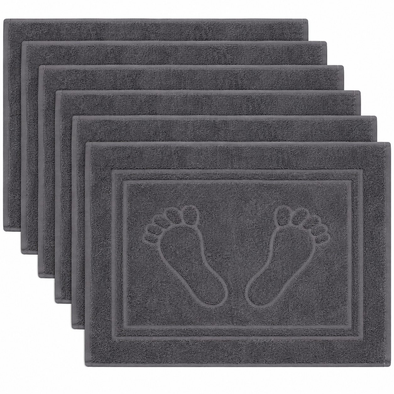 Duschvorleger 6er-Set 100 % Baumwolle, grau – 50 × 70 cm mit Fußmotiv