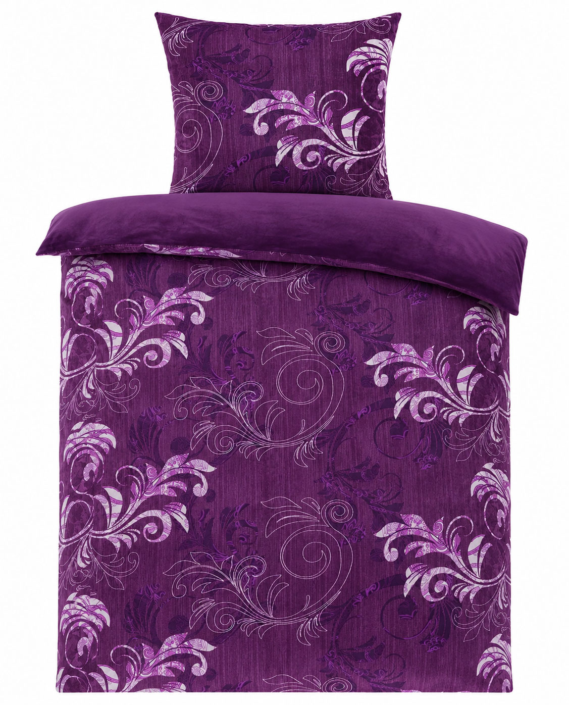 2-tlg. Winter Wende Bettwäsche Cashmere Touch, 135x200+80x80cm, lila, Paisley Muster, Fleece, Plüsch Teddy Flausch