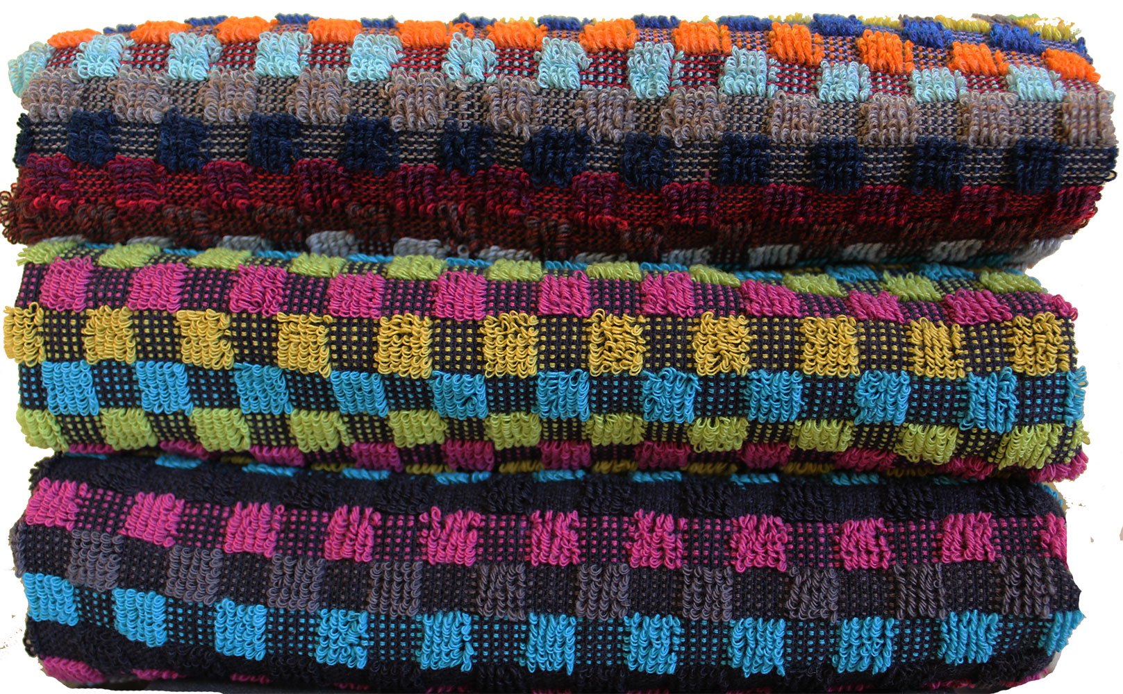 KH-Haushaltshandel 12er Pg. Frottier Grubentuch, 50 x 90 cm, Multicolor dunkel kariert, Handtuch, Mehrzwecktuch, 100% Baumwolle