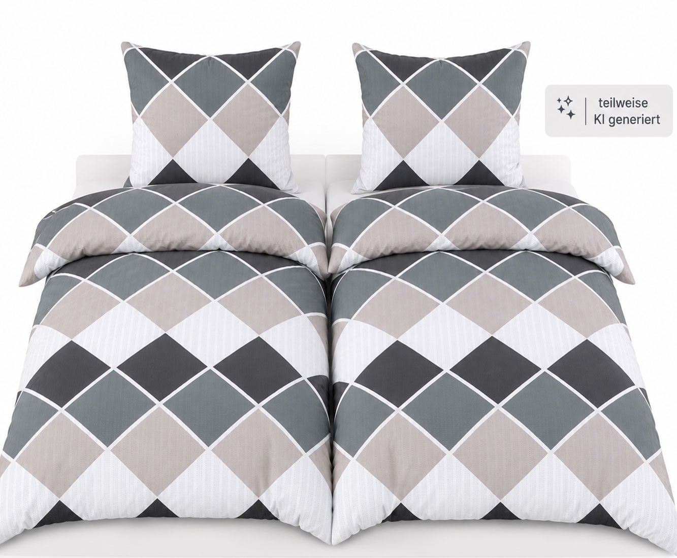 Seersucker Bettwäsche, 2x(135x200 +80x80cm), schwarz beige weiß grau Karo, bügelfrei