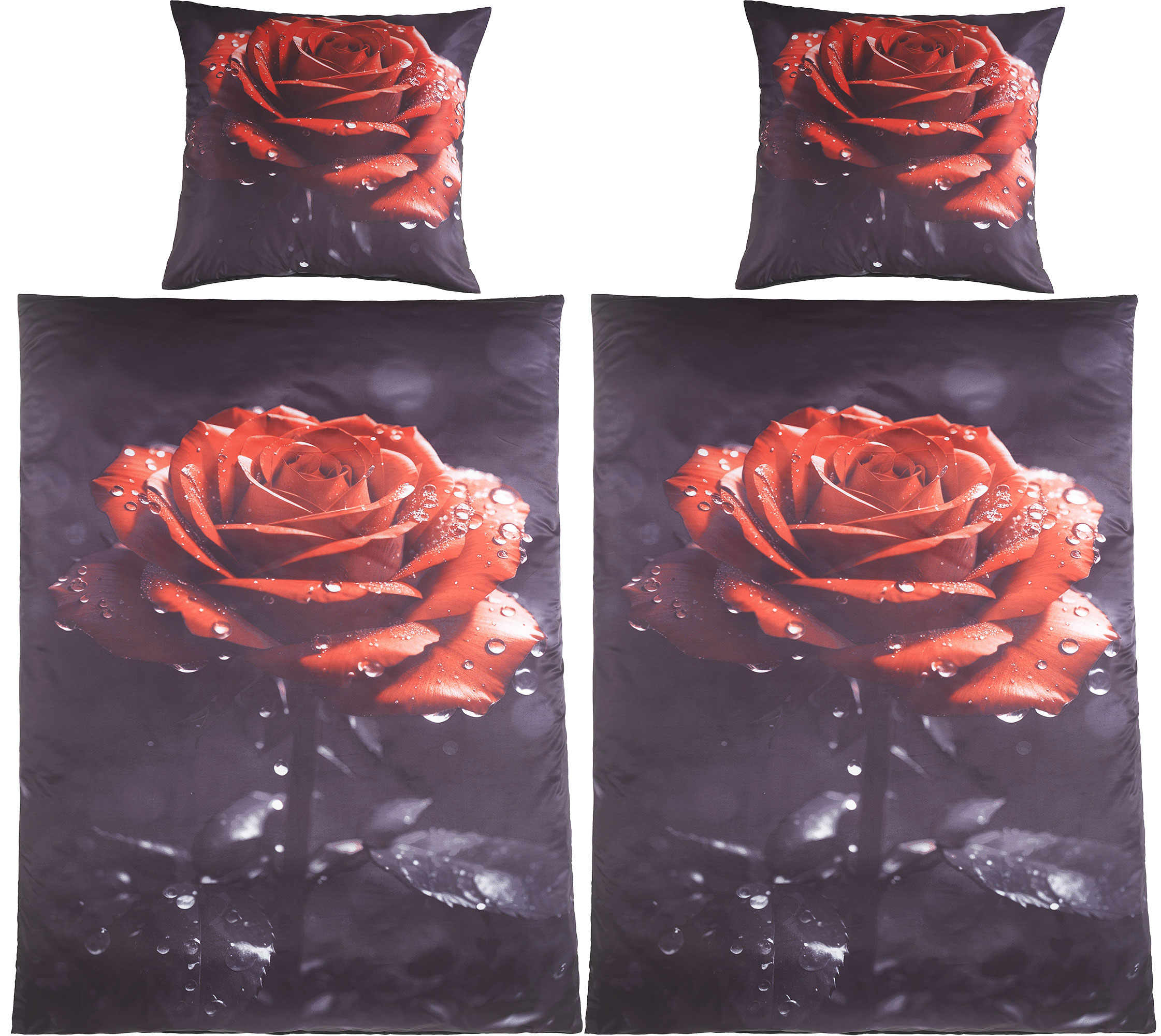 4-tlg. Motiv Wende Bettwäsche, 2x(135x200 +80x80cm), Fotodruck, Rosen Motiv