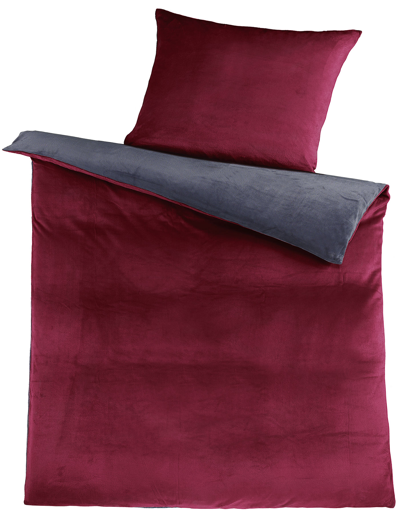 Winter Wende Bettwäsche CashmereLike, 135x200+80x80cm, grau bordeaux, Plüsch Teddy Flausch