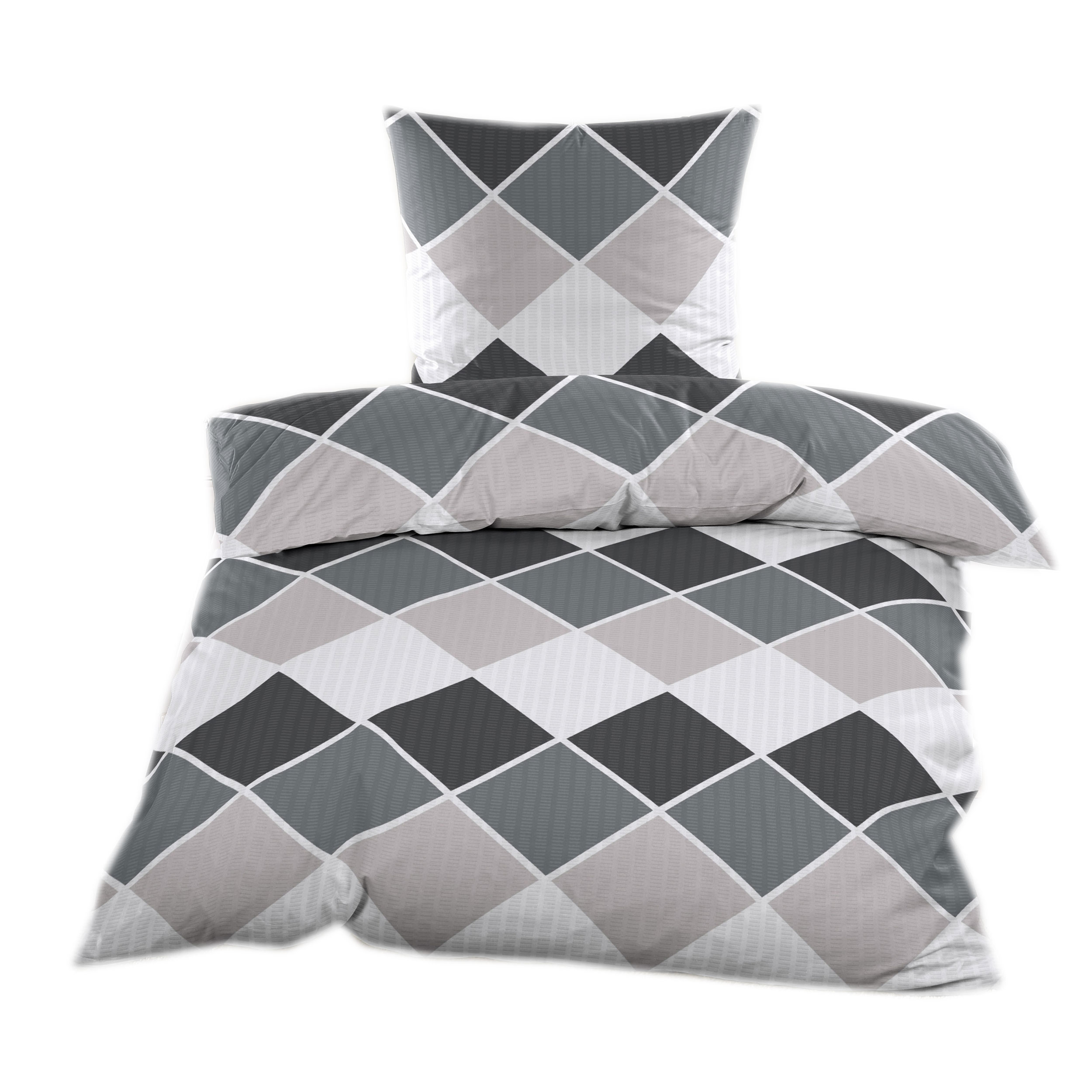 Seersucker Bettwäsche, 2x(135x200 +80x80cm), schwarz beige weiß grau Karo, bügelfrei