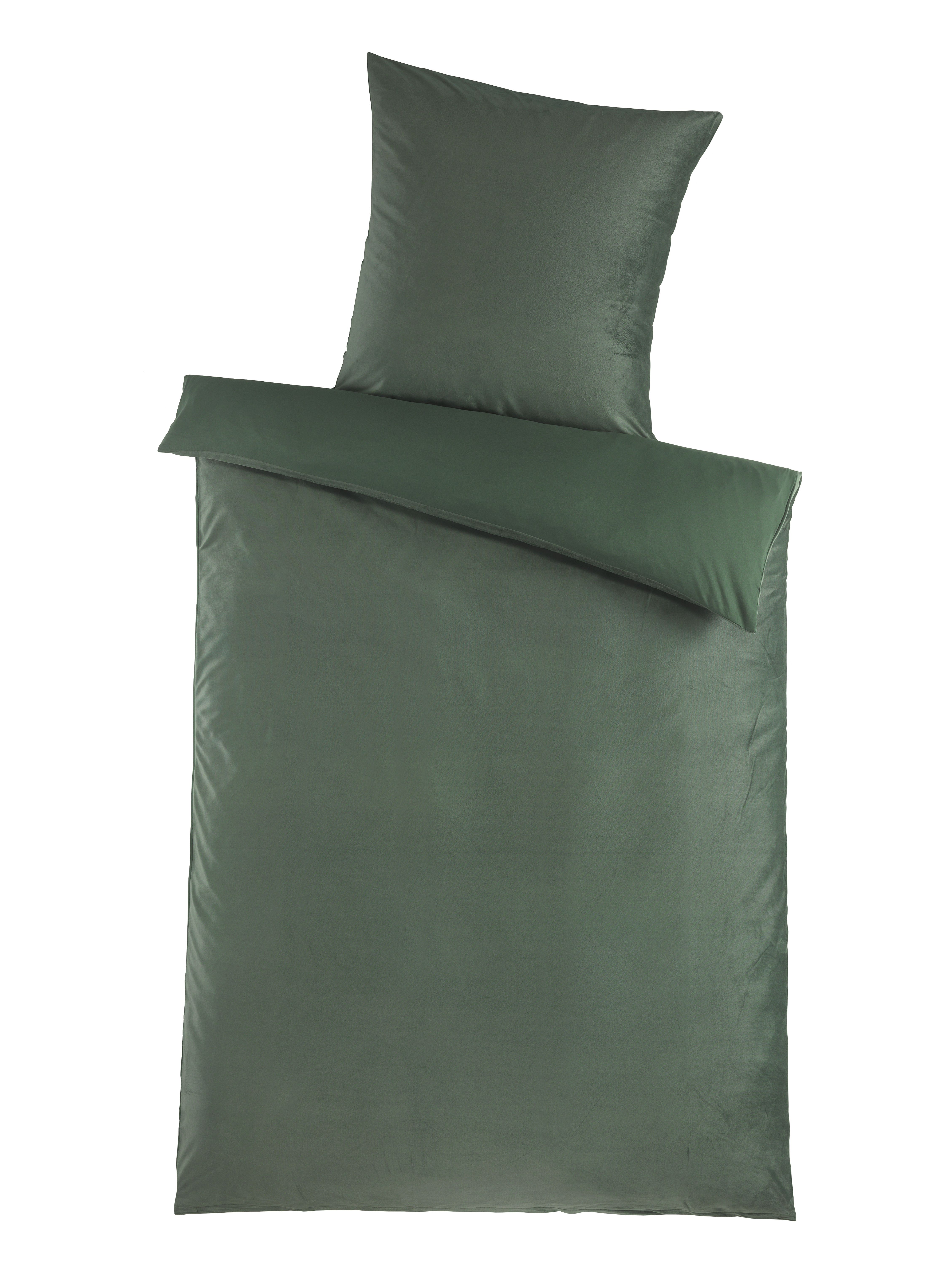 Winter Wende Bettwäsche Niki, Samt, 135x200+80x80cm uni grün, bügelfrei