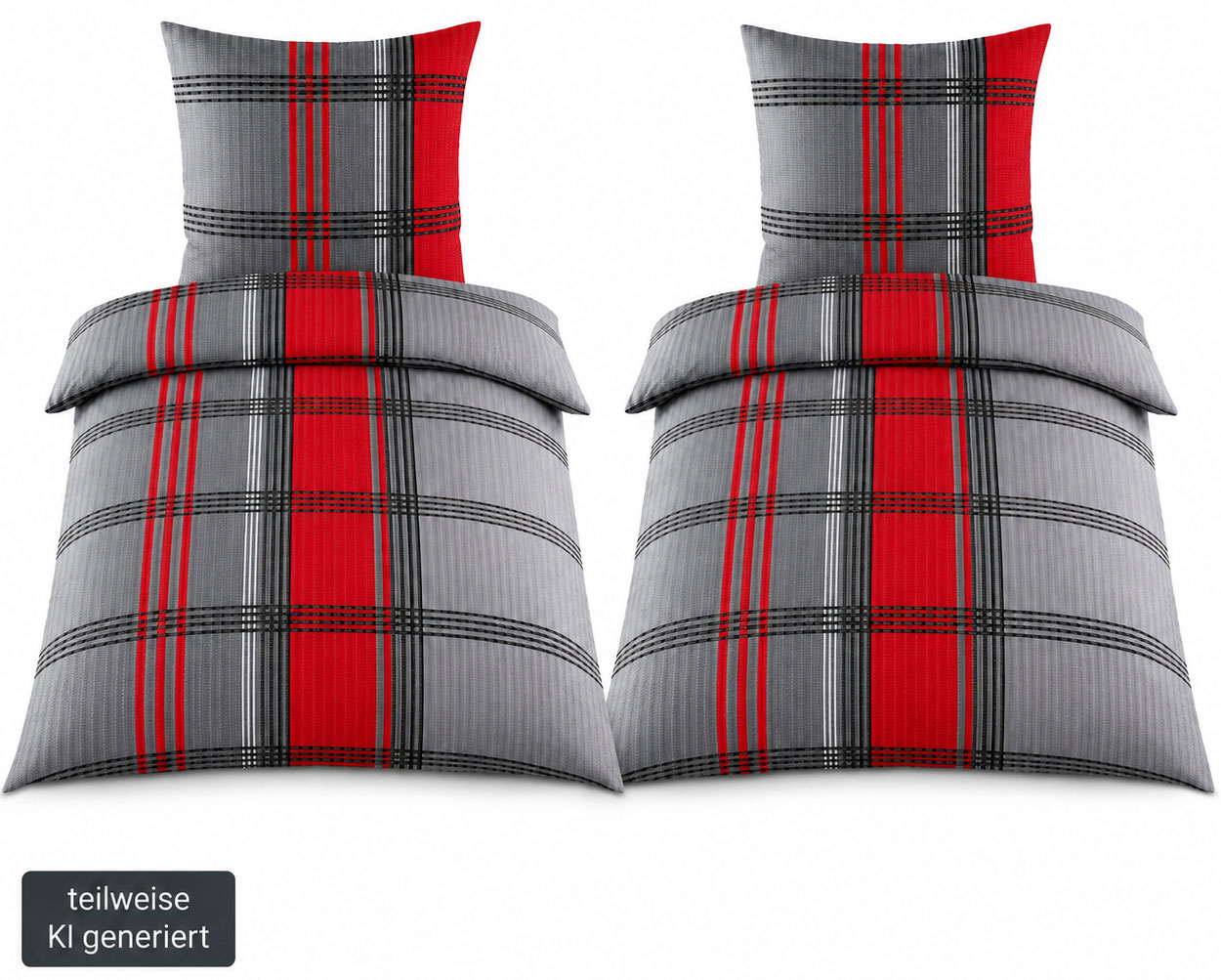 Seersucker Bettwäsche, 2x(135x200 +80x80cm), rot grau Karo, bügelfrei