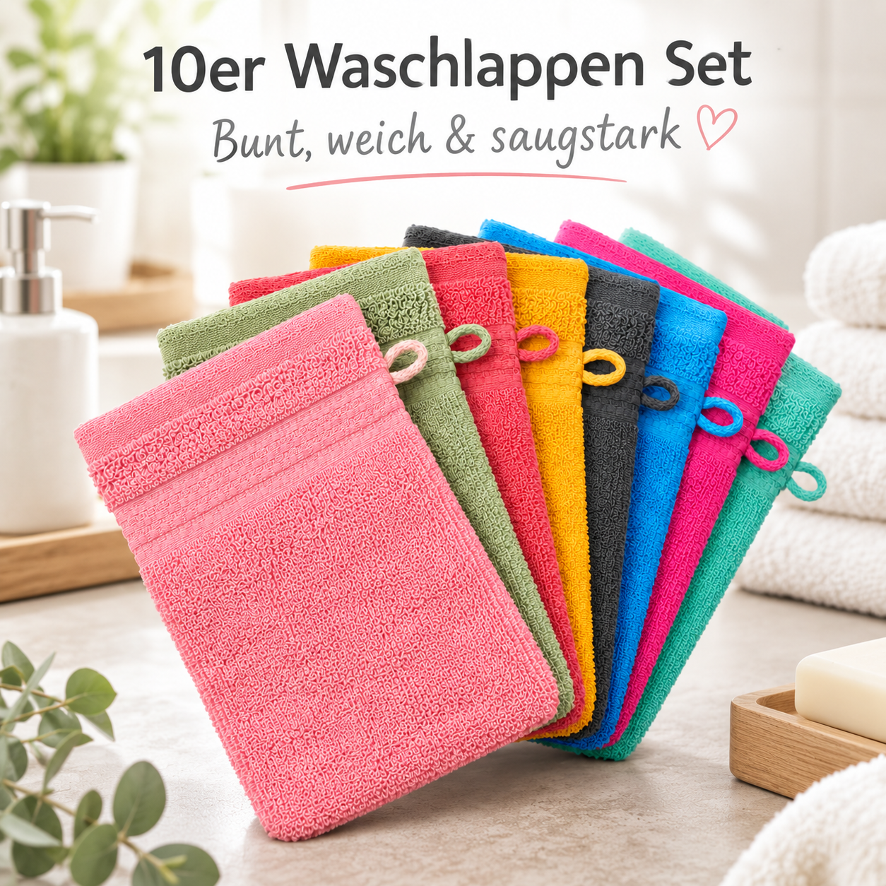 Waschhandschuh Frottee, 10 Stück (5x2versch.Farben), ca. 16x21cm uni Frottier Baumwolle
