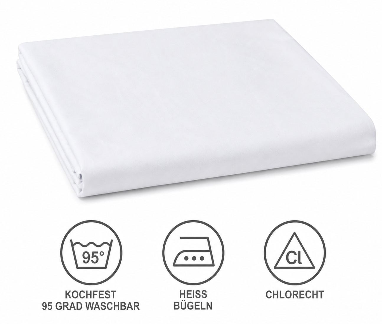 klassisches Betttuch Haustuch Bettlaken, 295x305 cm, 100% Baumwolle, ohne Gummizug, weiss kochfest