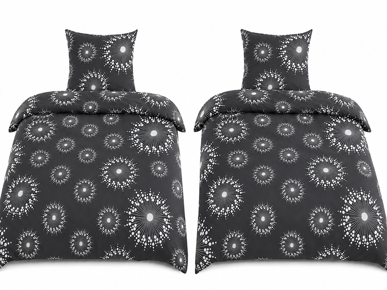 4-tlg. Bettwäsche 2x (135x200 +80x80cm), schwarz weiß, Kreise, Reißverschluss