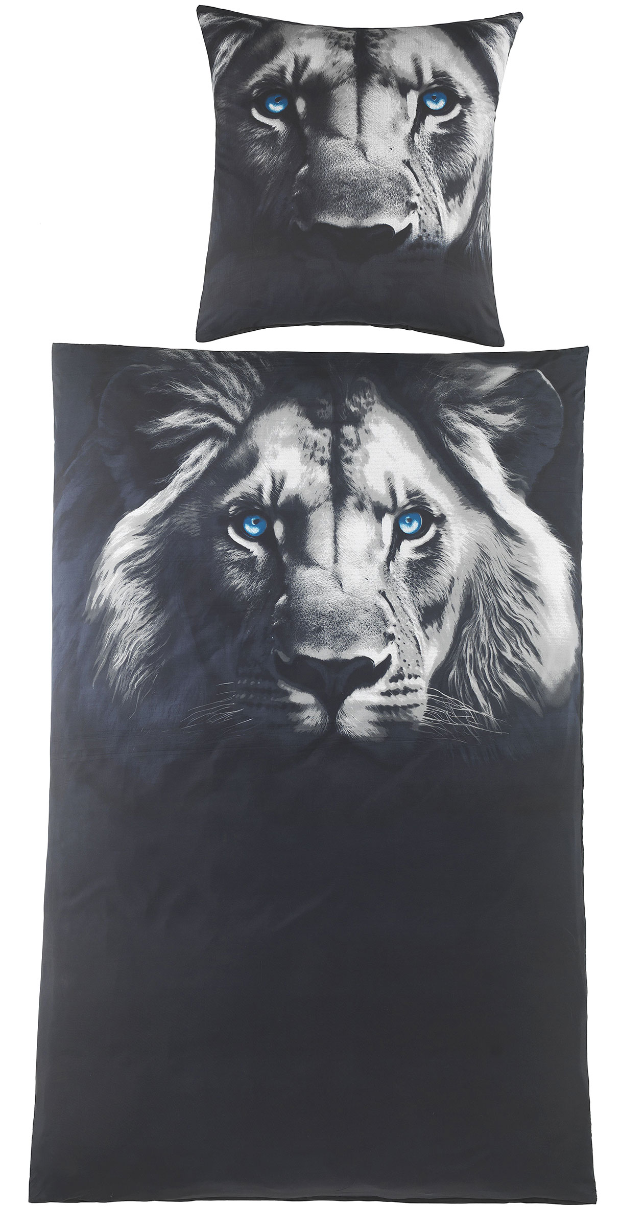 2-tlg. Motiv Bettwäsche, 135x200 +80x80cm, Fotodruck, Löwe schwarz