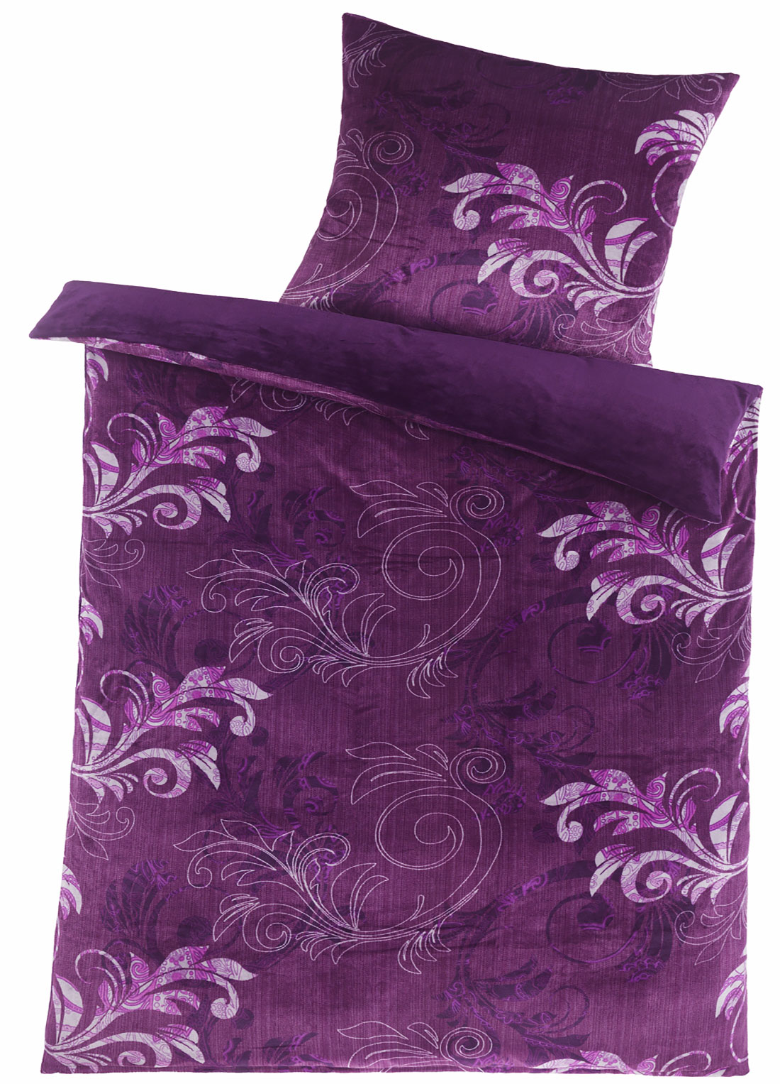 2-tlg. Winter Wende Bettwäsche Cashmere Touch, 135x200+80x80cm, lila, Paisley Muster, Fleece, Plüsch Teddy Flausch