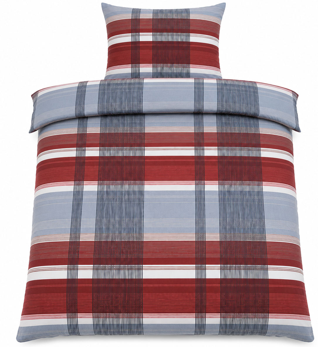 2-tlg. Bettwäsche 135x200 +80x80cm, rot schwarz grau kariert, Baumwollmischgewebe
