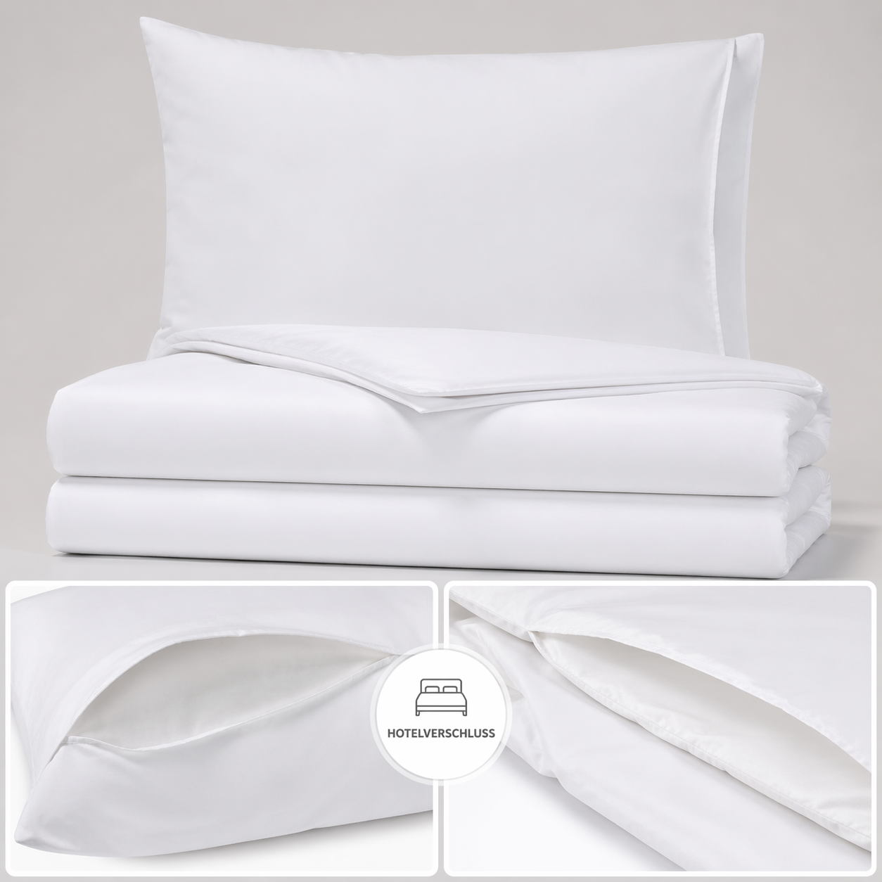 2tlg. kochfeste Baumwoll Bettwäsche, 140x210 +80x80cm Hotel Verschluss, weiß, 95 Grad Wäsche
