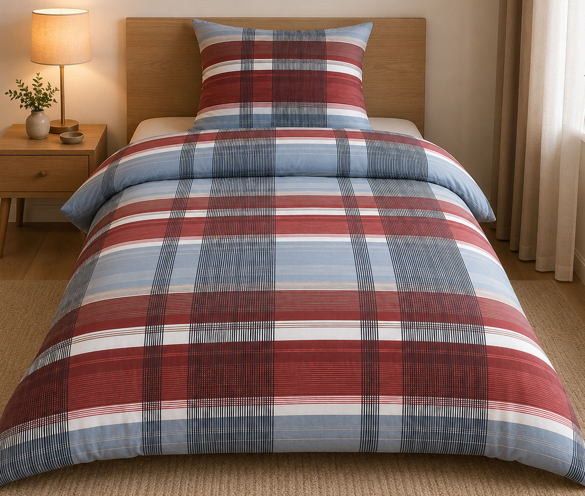 2-tlg. Bettwäsche 135x200 +80x80cm, rot schwarz grau kariert, Baumwollmischgewebe