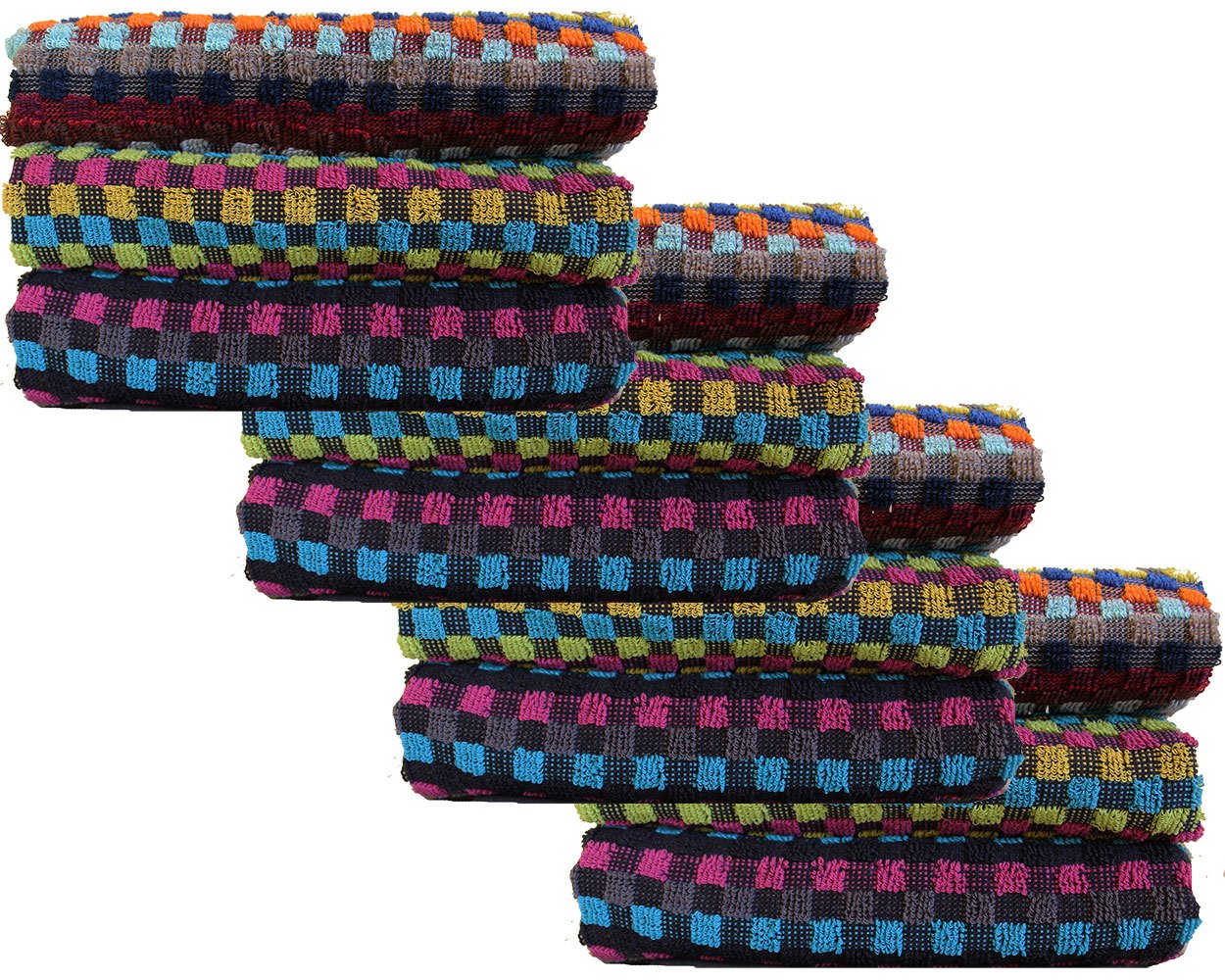 KH-Haushaltshandel 12er Pg. Frottier Grubentuch, 50 x 90 cm, Multicolor dunkel kariert, Handtuch, Mehrzwecktuch, 100% Baumwolle