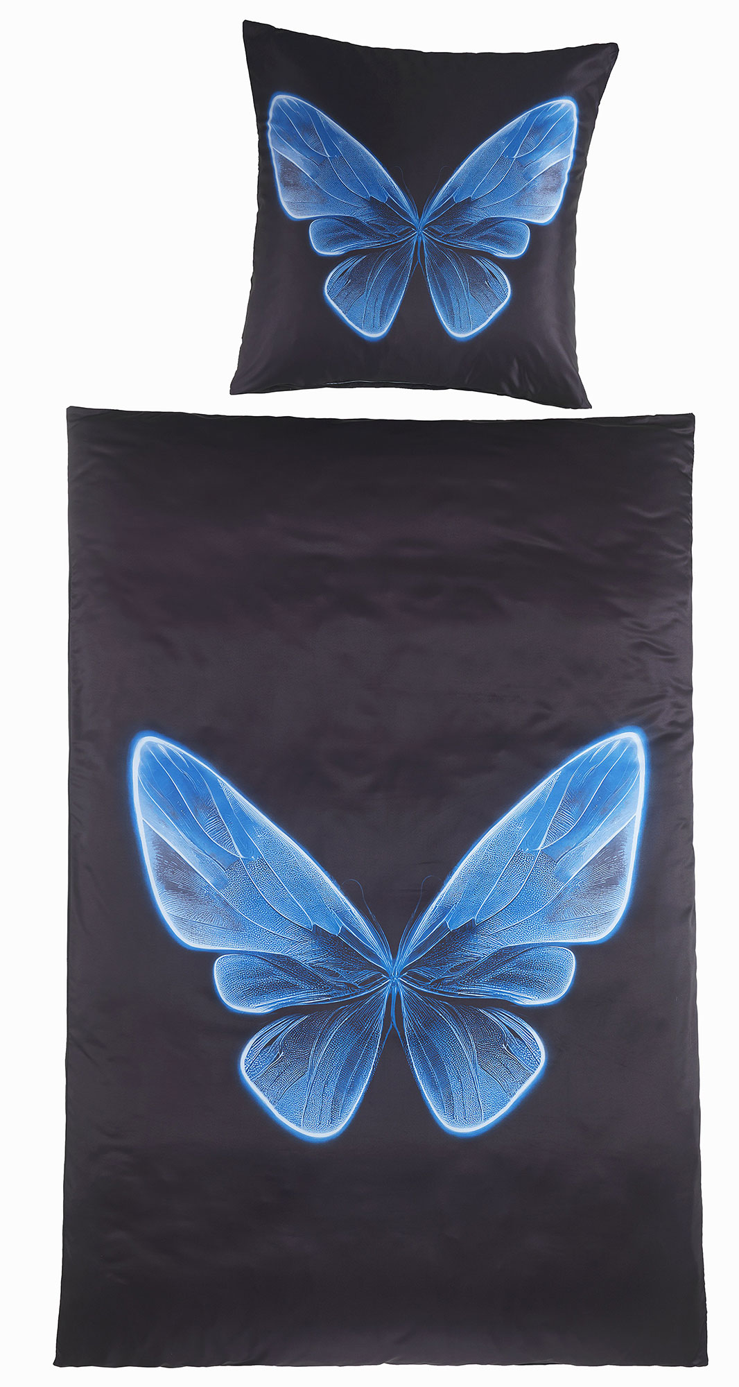 2-tlg. Motiv Bettwäsche, 135x200 +80x80cm, Fotodruck, Schmetterling, schwarz blau