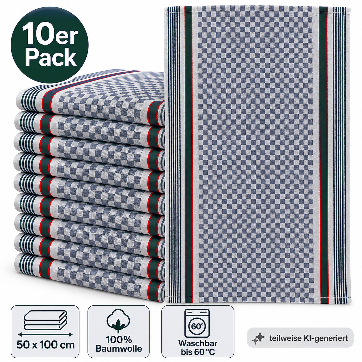 10x Geschirrtuch 50x100cm grau Baumwolle, Grubentuch Allzwecktuch Gastro