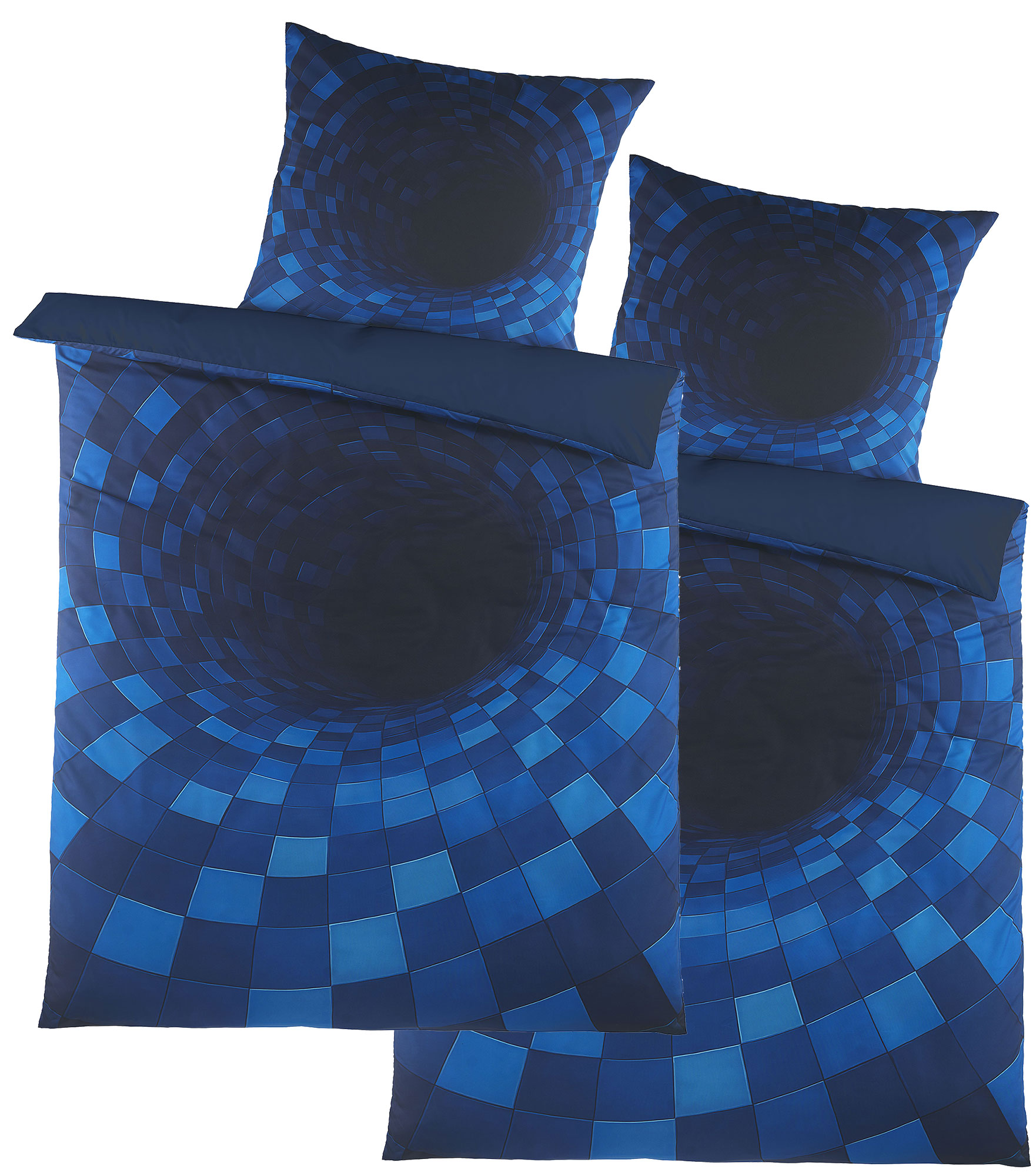 4-tlg. Motiv Wende Bettwäsche, 2x(135x200 +80x80cm), Fotodruck, blau, Tunnel